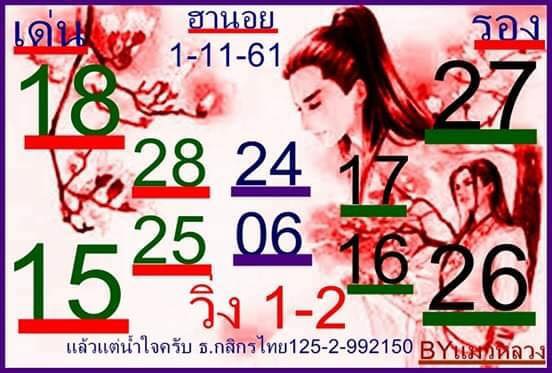 แจกตัวเลขหวยฮานอย 1/11/61 11