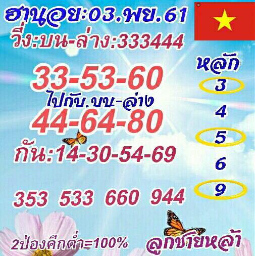 ฟันธงหวยฮานอย 3/11/61 15