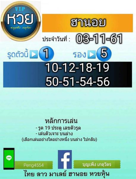 ฟันธงหวยฮานอย 3/11/61 19