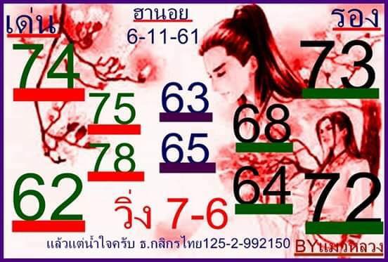 รวมหวยฮานอยเด็ดทุกสำนัก 6/11/61 2