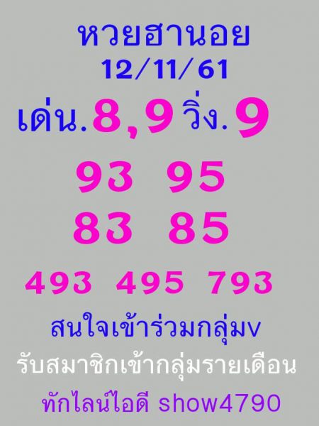 หวยฮานอยวันนี้ 12/11/61