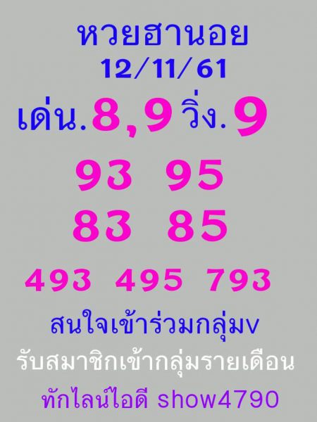 หวยฮานอยวันนี้ 12/11/61