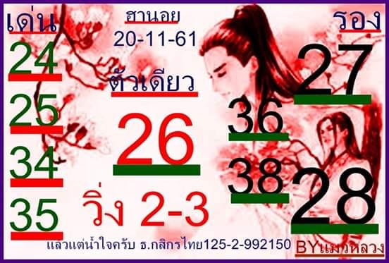 หวยฮานอยงวดวันนี้ 20/11/61