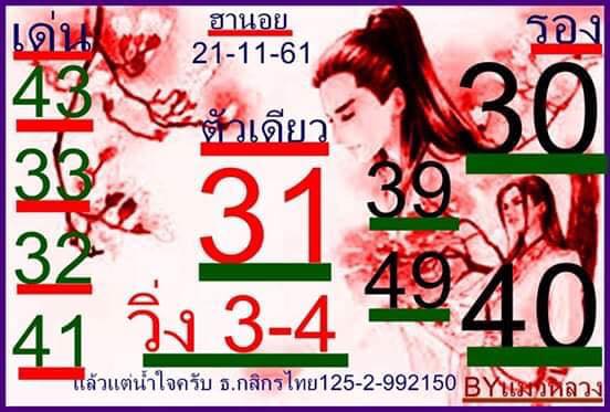 เลขหวยฮานอย 21/11/61 4