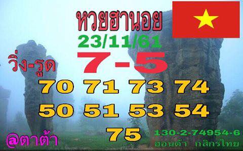 แจกชุดตัวเลขหวยฮานอย 23/11/61 10