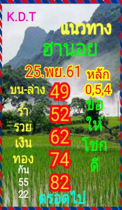 เลขเด็ดหวยฮานอย 25/11/61 10