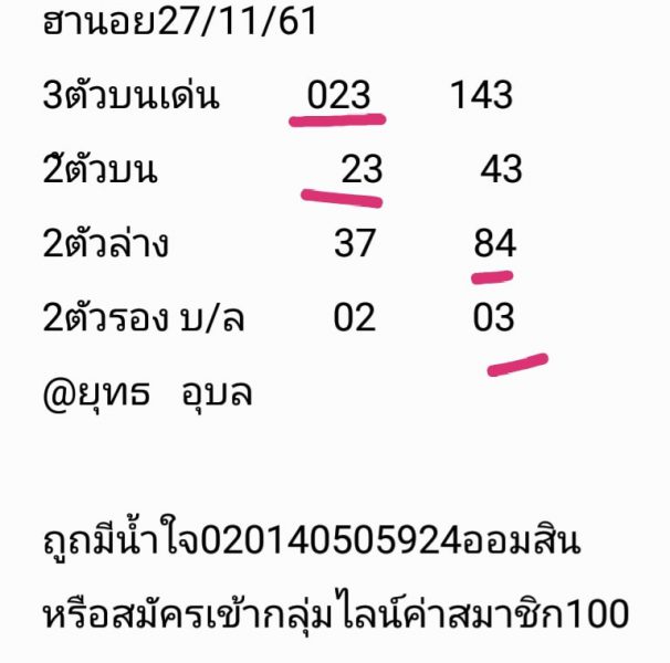 หวยฮานอย 27/11/61 1