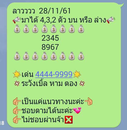 หวยลาว 3 ตัว 28/11/61 11