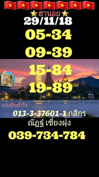 หวยฮานอย 3 ตัวตรง 29/11/61 9