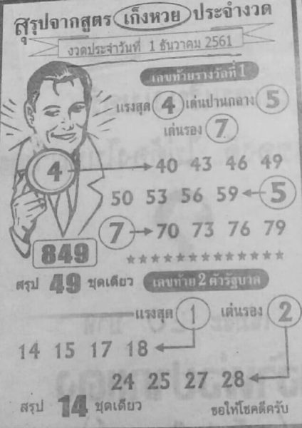 สรุปจากสูตรเก็งหวย 1/12/61