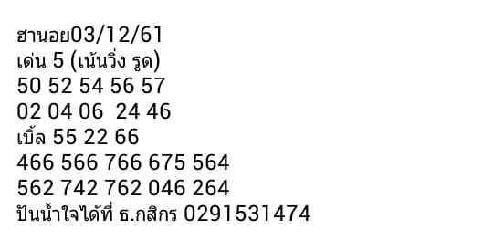 หวยฮานอยวันนี้ 3/12/61