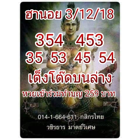 หวยฮานอยวันนี้ 3/12/61 2