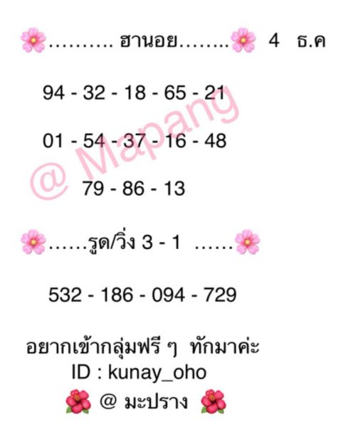 แนวทางหวยฮานอย 4/12/61 1