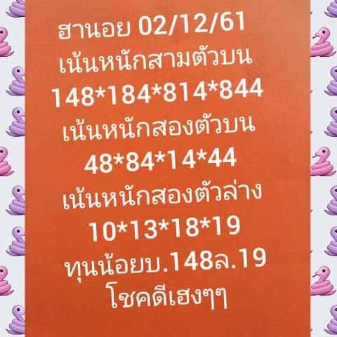 หวยฮานอยบนล่าง 2/12/61 8