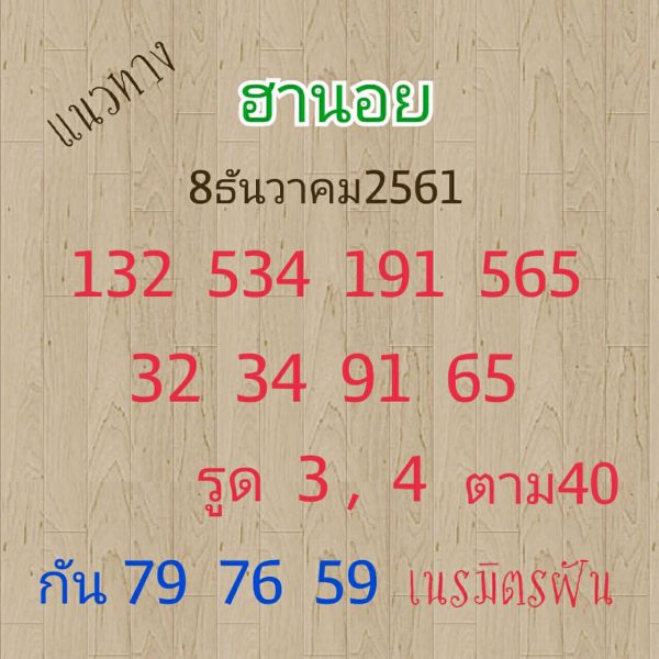 แบ่งปันหวยฮานอย 8/12/61 8