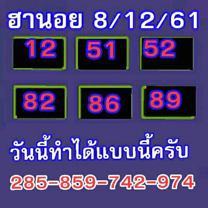 แบ่งปันหวยฮานอย 8/12/61 3