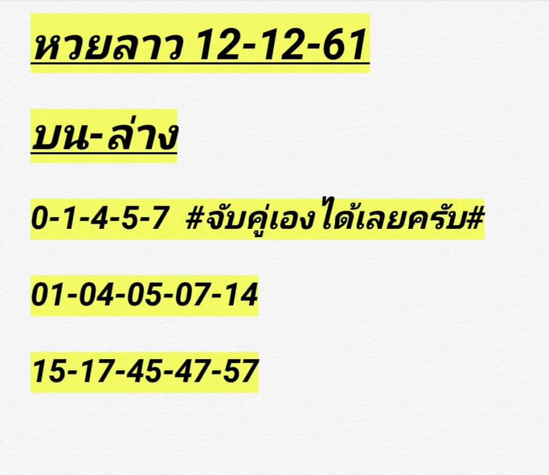 หวยลาวออกวันนี้ 12/12/61 9