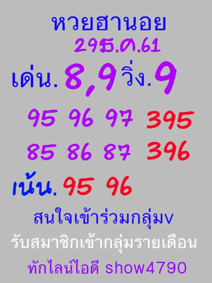 อัพเดทหวยฮานอย 29/12/61 6