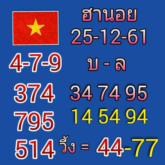 หวยฮานอยเด่นวันนี้ 25/12/61 9