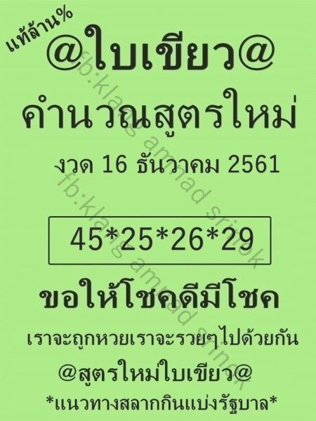 หวยใบเขียว 16/12/61