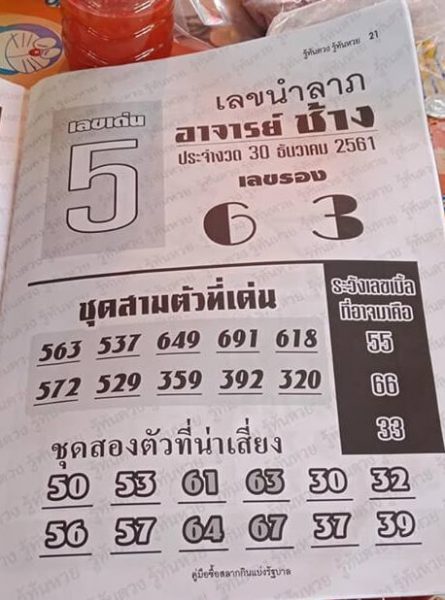 หวยอาจารย์ช้าง 30/12/61