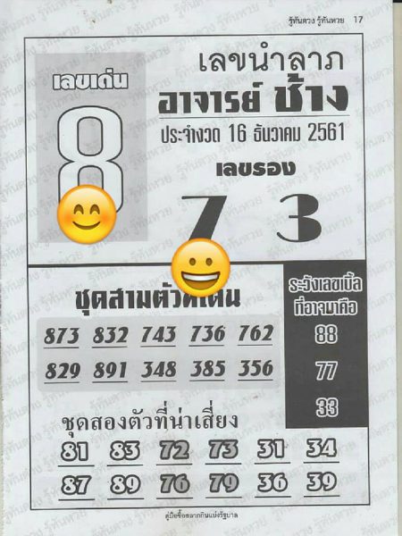 หวยอาจารย์ช้าง 16/12/61