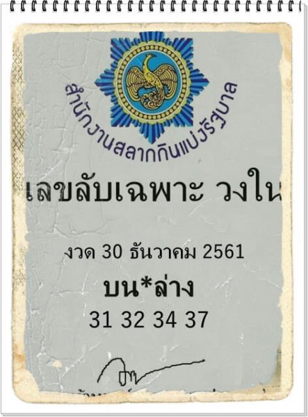 เลขลับเฉพาะวงใน 30/12/61