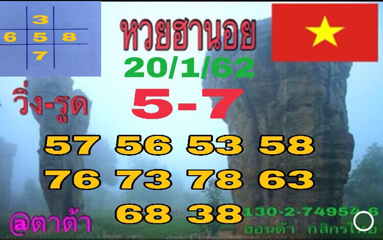 หวยฮานอยวันนี้ 20/1/62 1