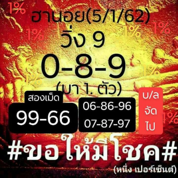 แจกฟรีหวยฮานอย 5/1/62 2