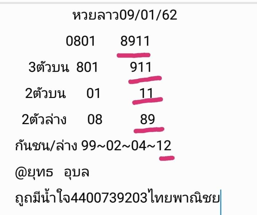 สถิติหวยลาว 9/1/62