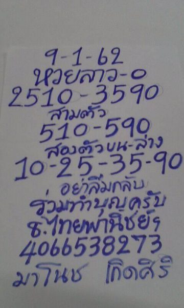 สถิติหวยลาว 9/1/62 10