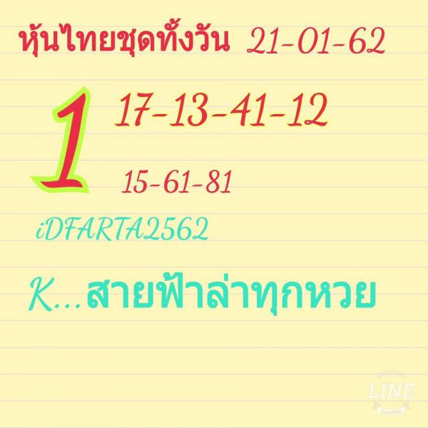 หวยหุ้นไทย 21/1/62