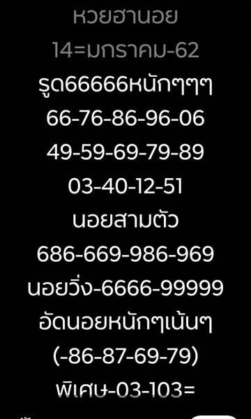 หวยฮานอยสาธารณะ 14/1/62 2