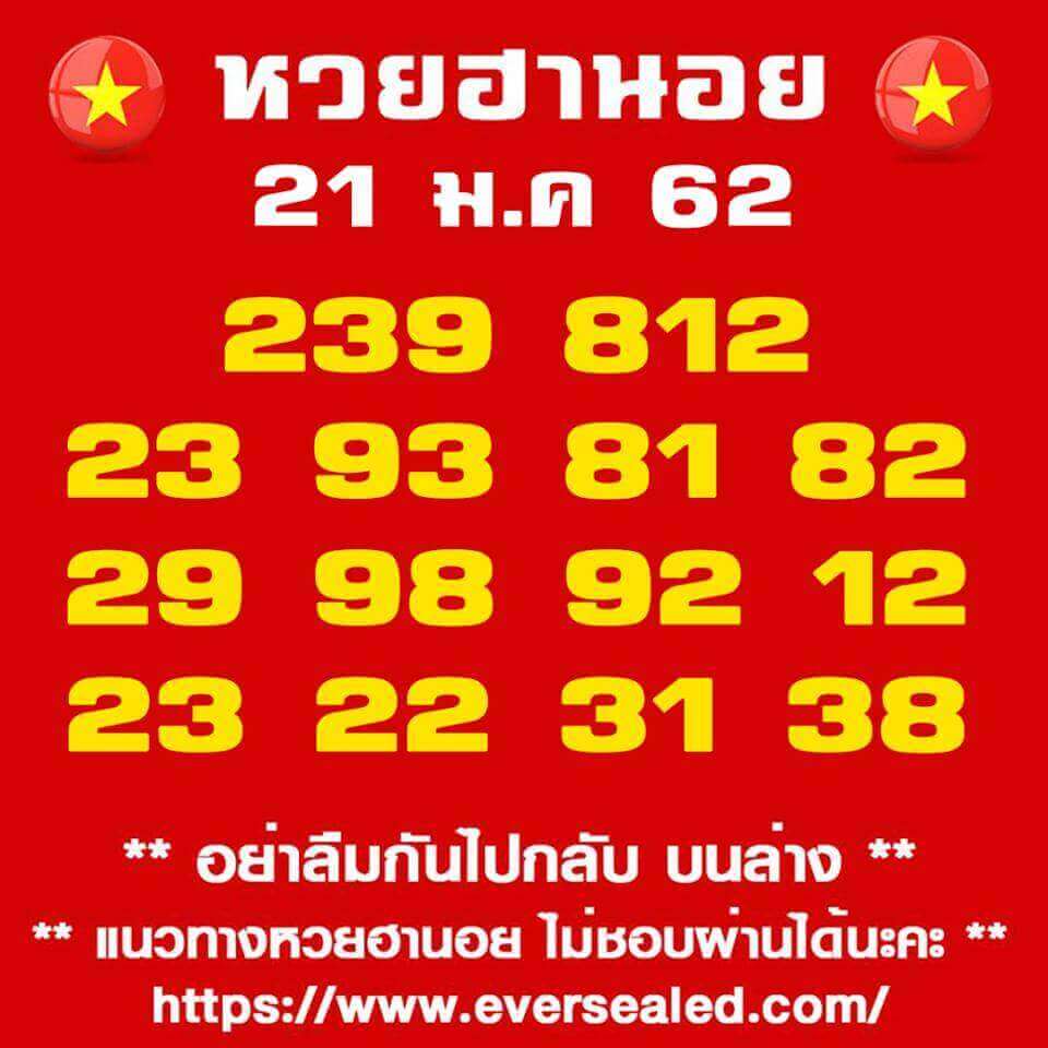 หวยฮานอย 21/1/62 19