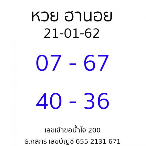 หวยฮานอย 21/1/62 15