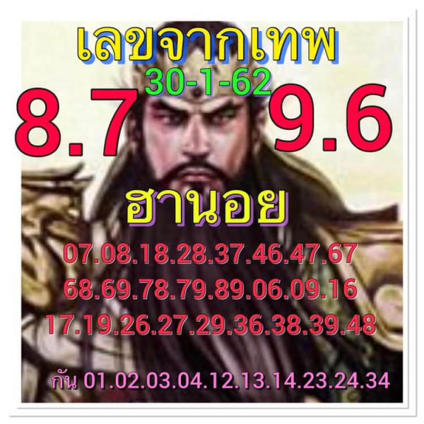 คำนวณหวยฮานอย 30/1/62 11