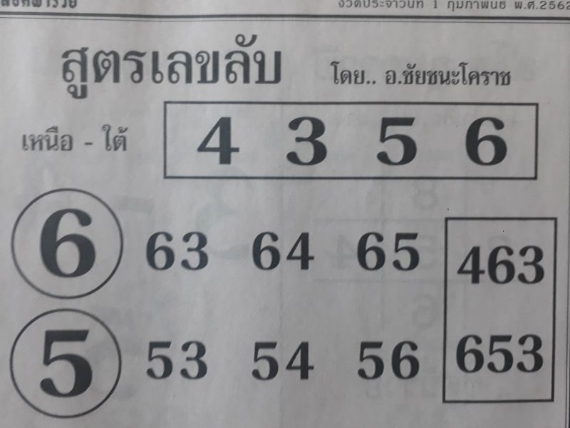 หวยสูตรเลขลับ 1/2/62 