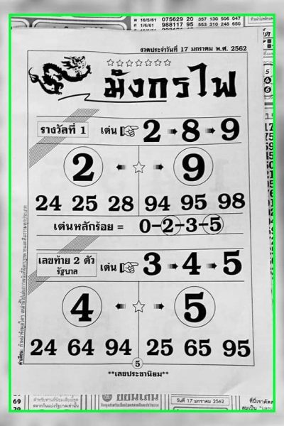 หวยมังกรไฟ 17/1/62