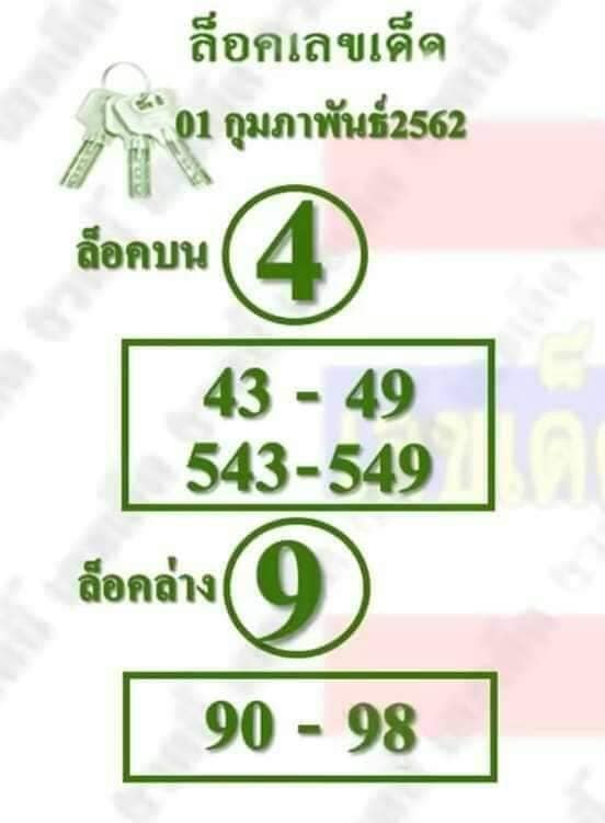 หวยล็อคเลขเด็ด 1/2/62 แนวทางเลขเด็ด 3 และ 2 ตัว