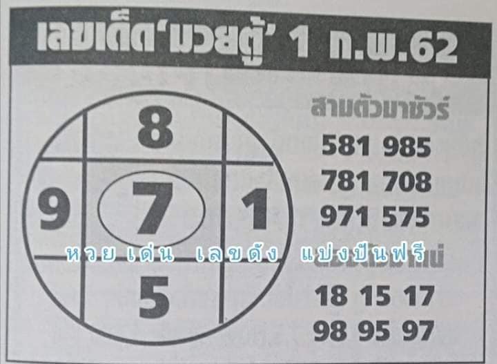 หวยเลขเด็ดมวยตู้ 1/2/62