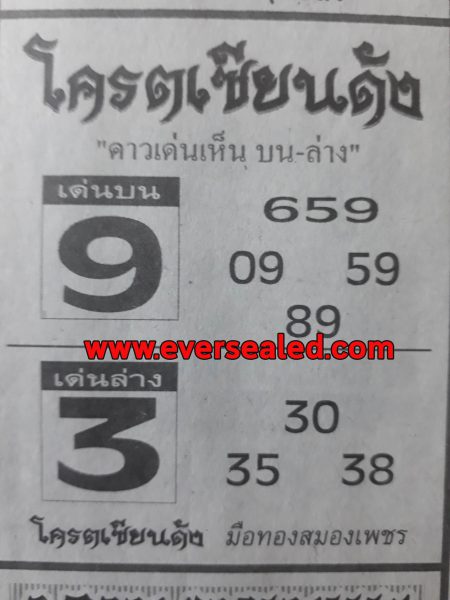 หวยโคตรเซียนดัง 1/2/62 