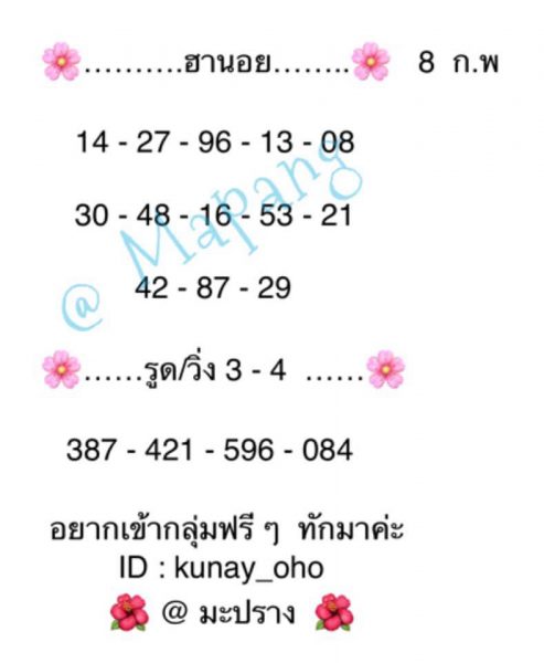 สูตรหวยฮานอย 8/2/62