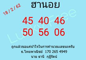 หวยฮานอยวันนี้ 18/2/62 10