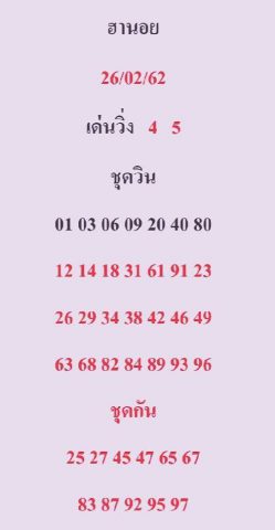 หวยฮานอยเด็ดๆ 26/2/62 4