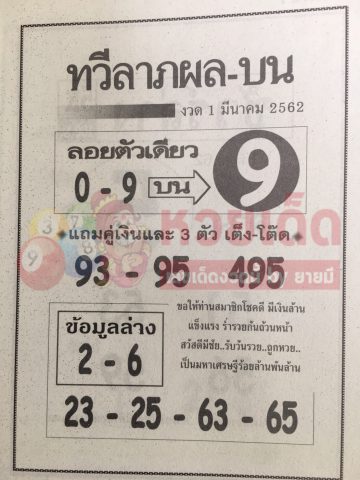 หวยทวีลาภผล-บน 1/3/62