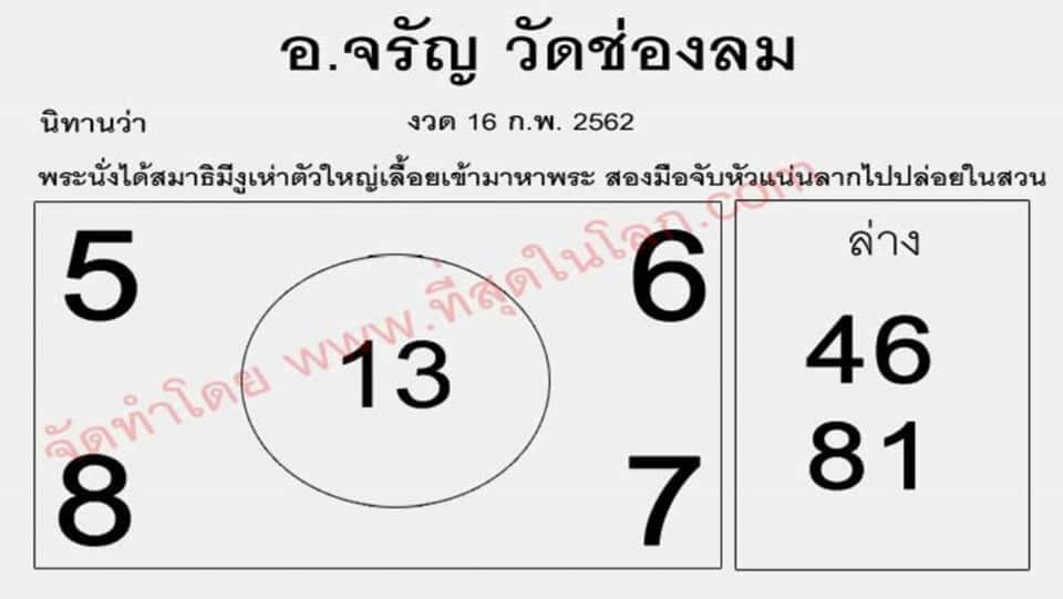 หวยอาจารย์จรัญ 16/2/62 