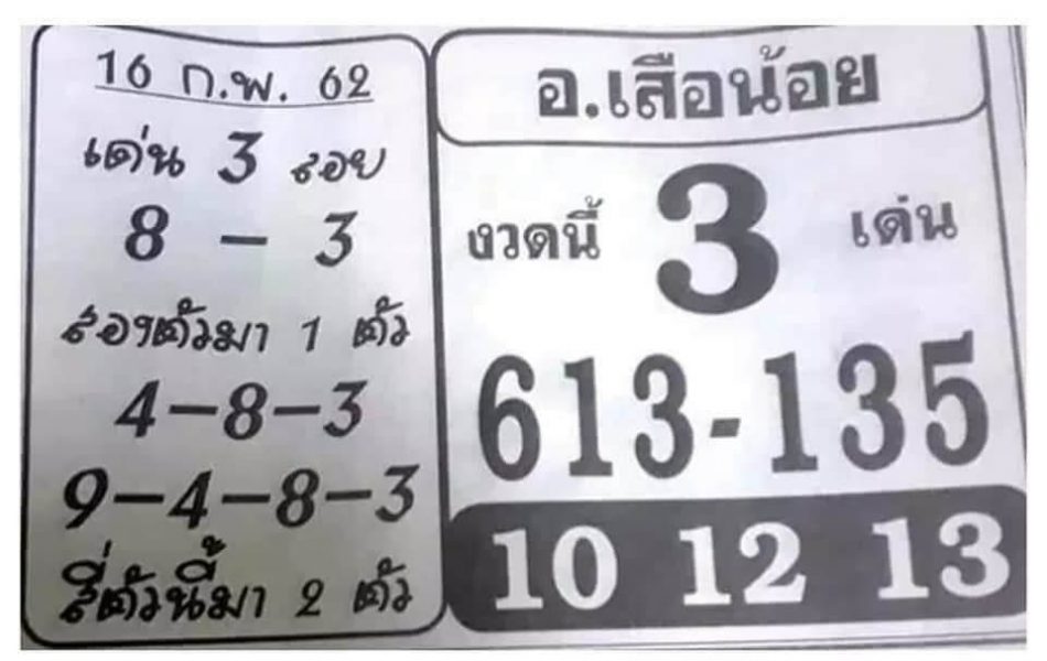 หวยอาจารย์เสือน้อย 16/2/62