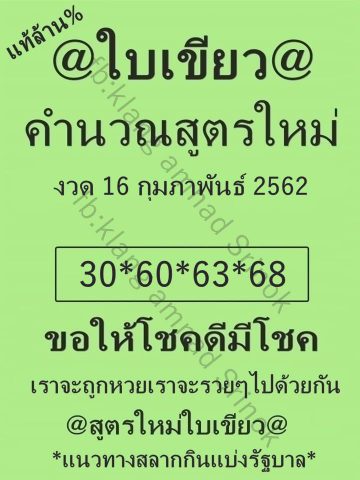 หวยใบเขียว 16/2/62