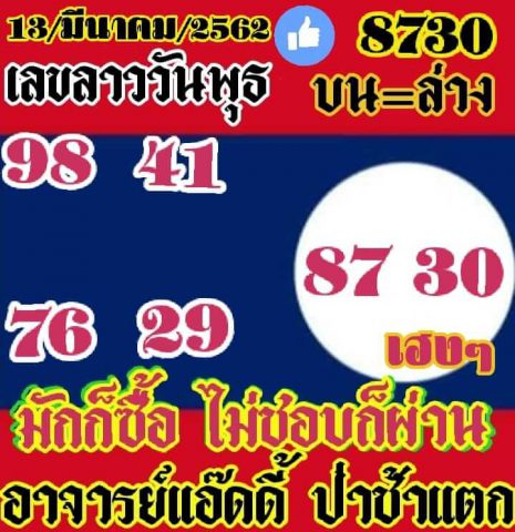 วิเคราะห์หวยลาว 13/3/62