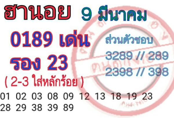 ฟรีหวยฮานอย 9/3/62 1